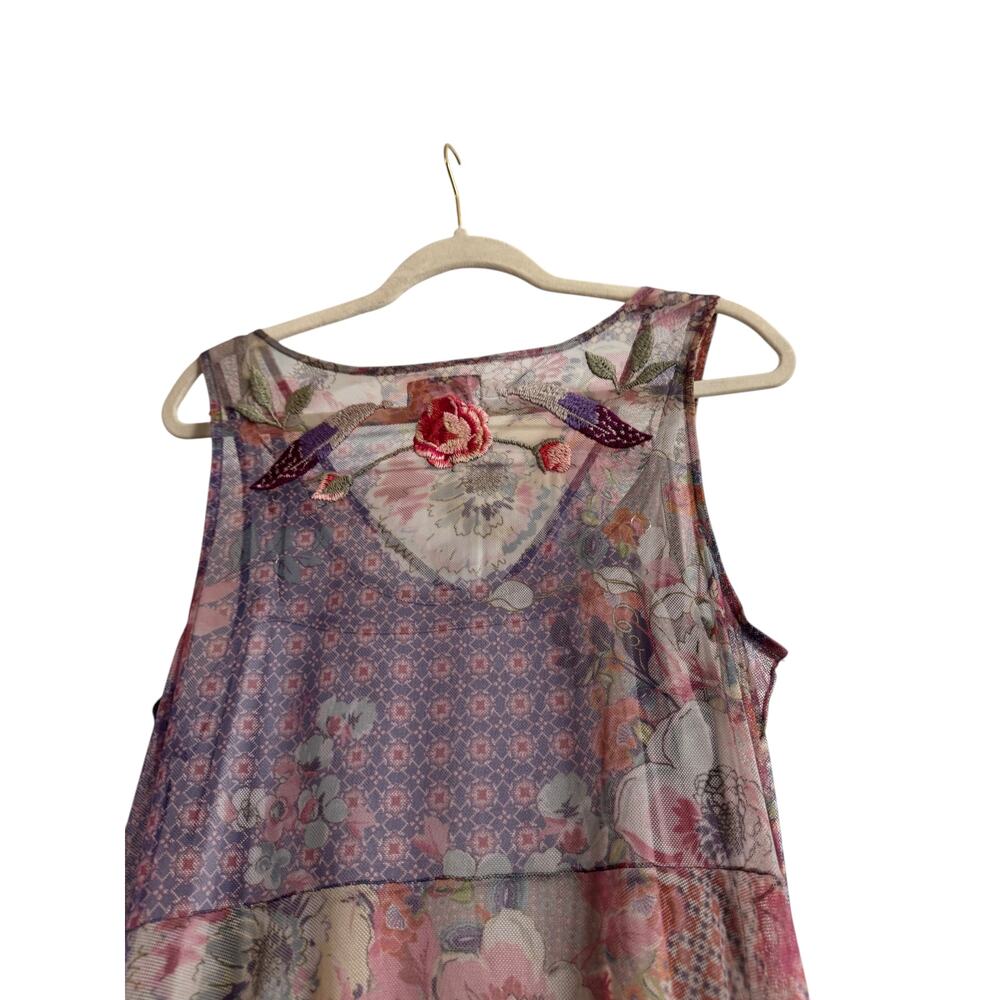 Johnny Was Silvana Midi Dress Womens M Multicolor Embroidered Floral Mesh Lined - Picture 8 of 14